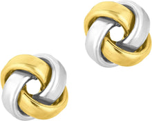 Load image into Gallery viewer, 14k Yellow Gold and White Gold 14mm Medium Polished Love Knot Stud Earrings
