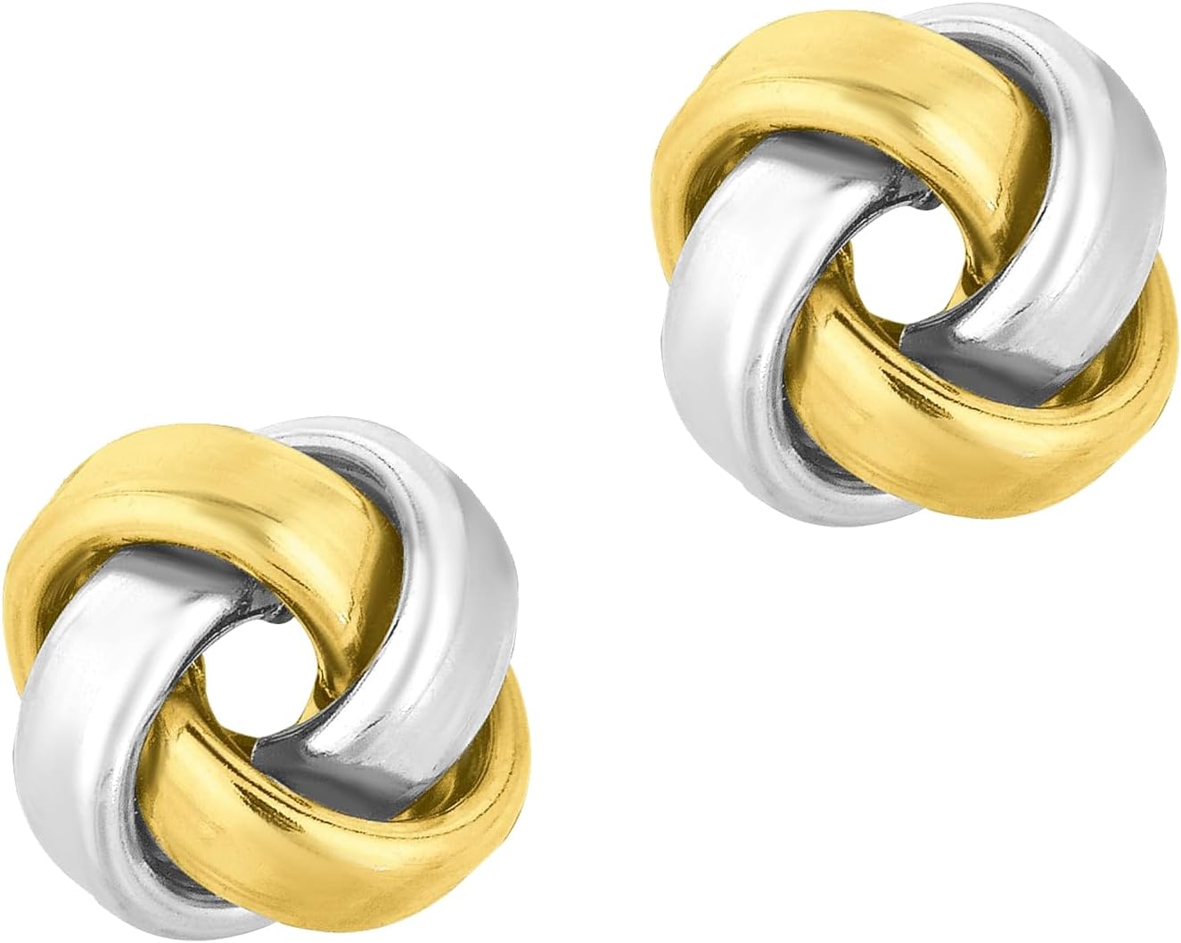 14k Yellow Gold and White Gold 14mm Medium Polished Love Knot Stud Earrings