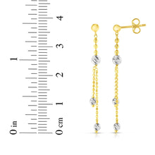 Load image into Gallery viewer, 14k Yellow Gold and White Gold 38mm Diamond Cut Bead Station Drop Earrings
