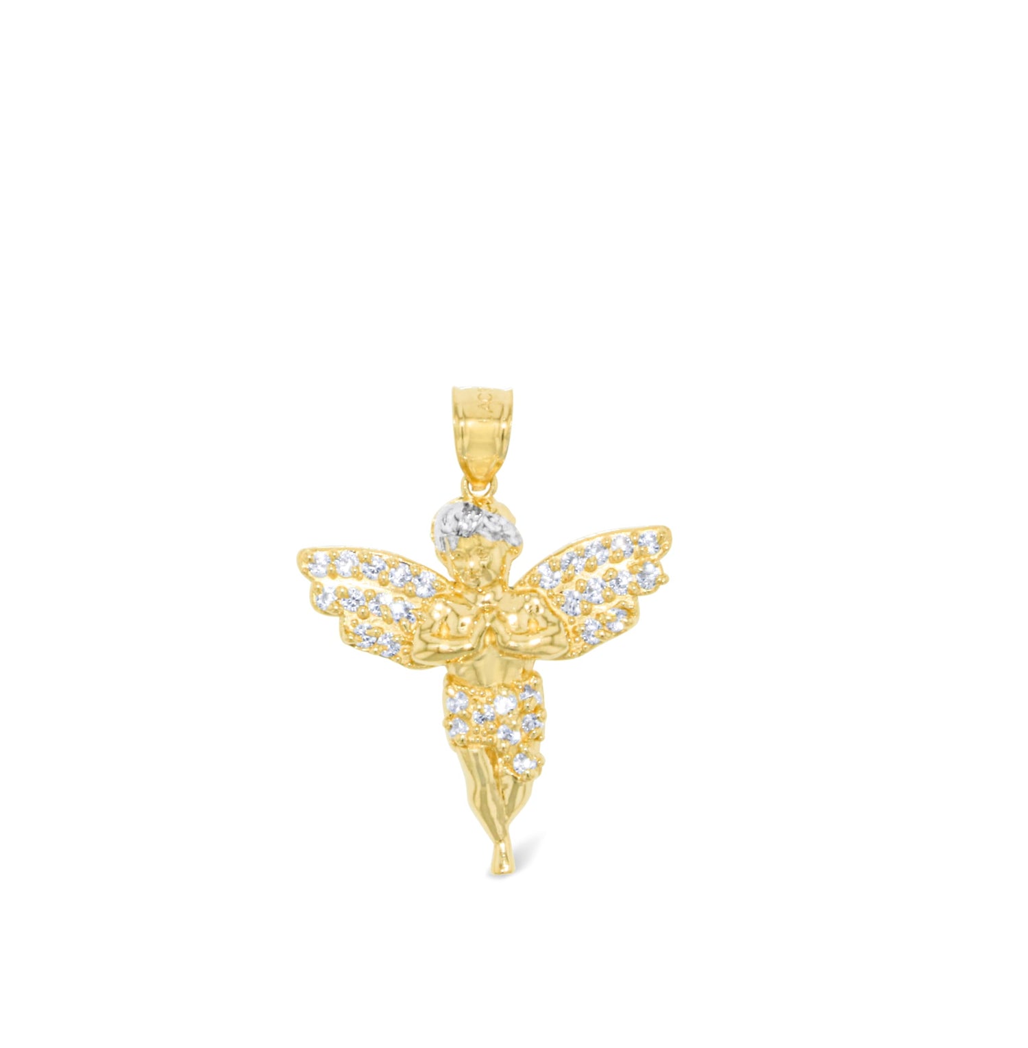 10k Yellow Gold Praying Angel CZ Religious Pendant