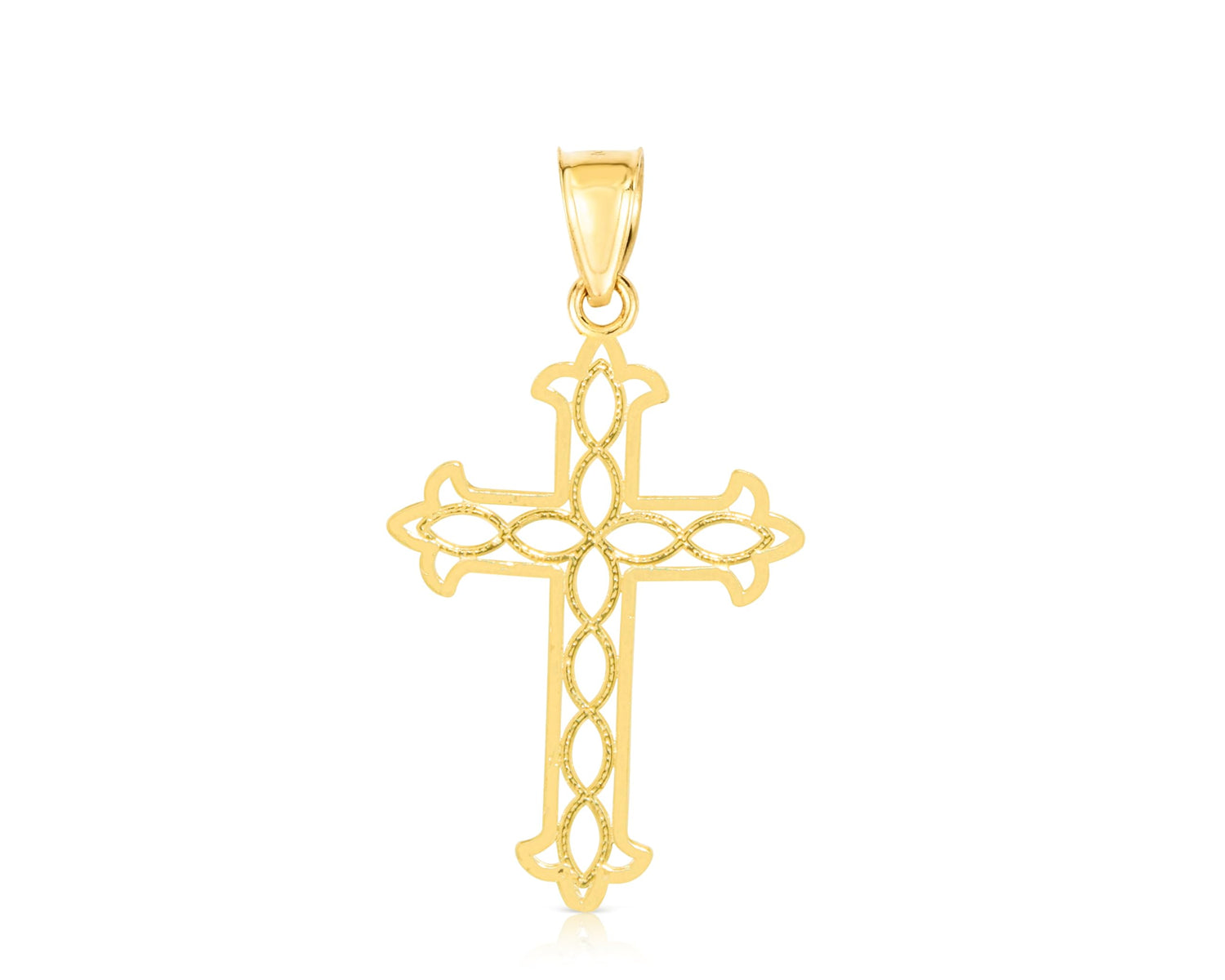 10k Yellow Gold Double-Lined Cross Religious Pendant