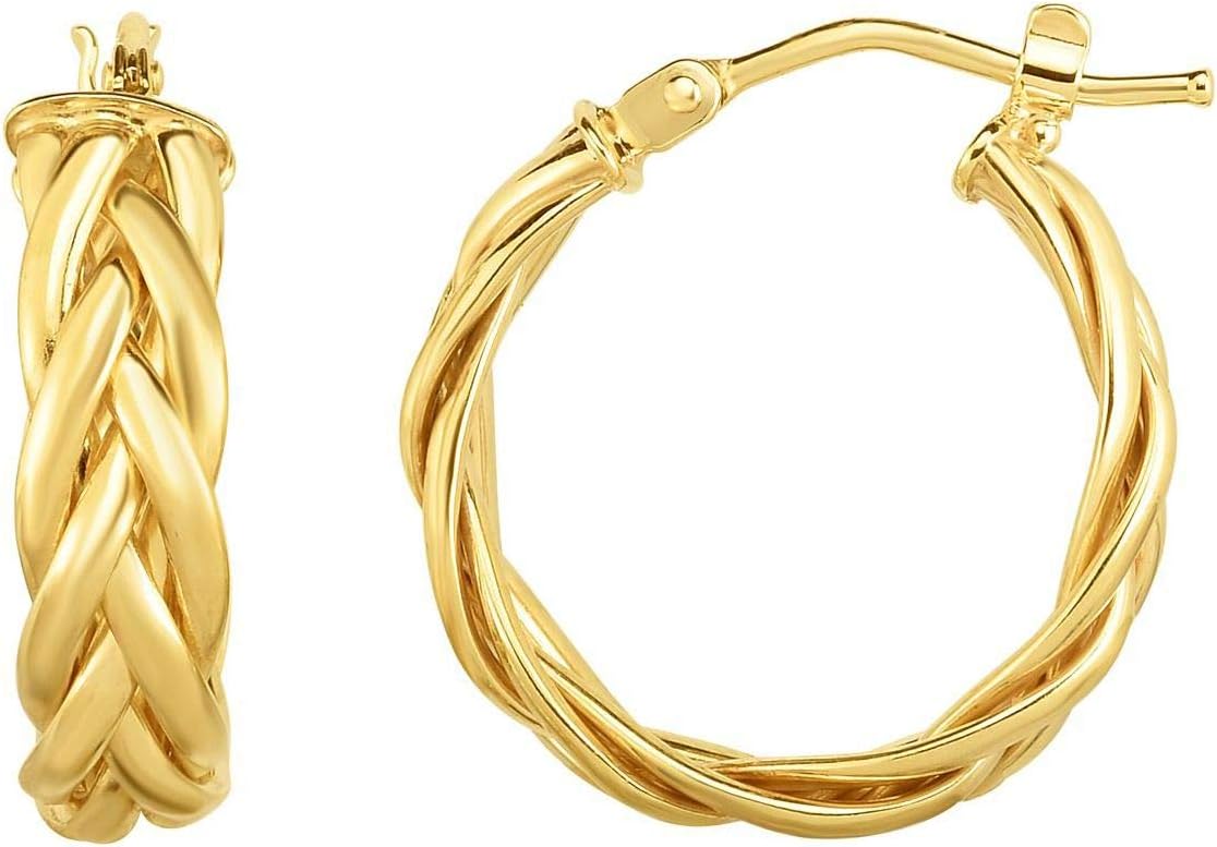 14k Yellow Gold 15mm Weave Hoop Earrings