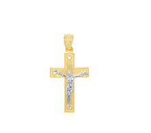 Load image into Gallery viewer, 10k Yellow Gold Rectangular Heart Crucifix of Jesus Cross Religious Pendant
