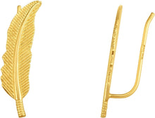 Load image into Gallery viewer, 14k Yellow Gold 23mm Feather Ear Climber Earrings
