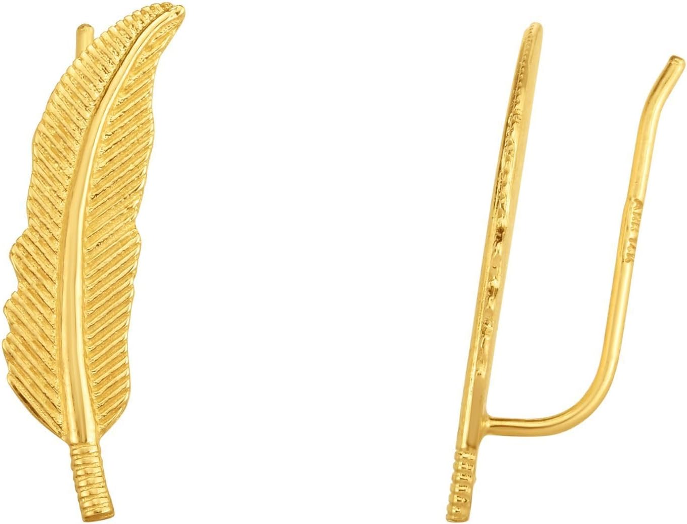 14k Yellow Gold 23mm Feather Ear Climber Earrings