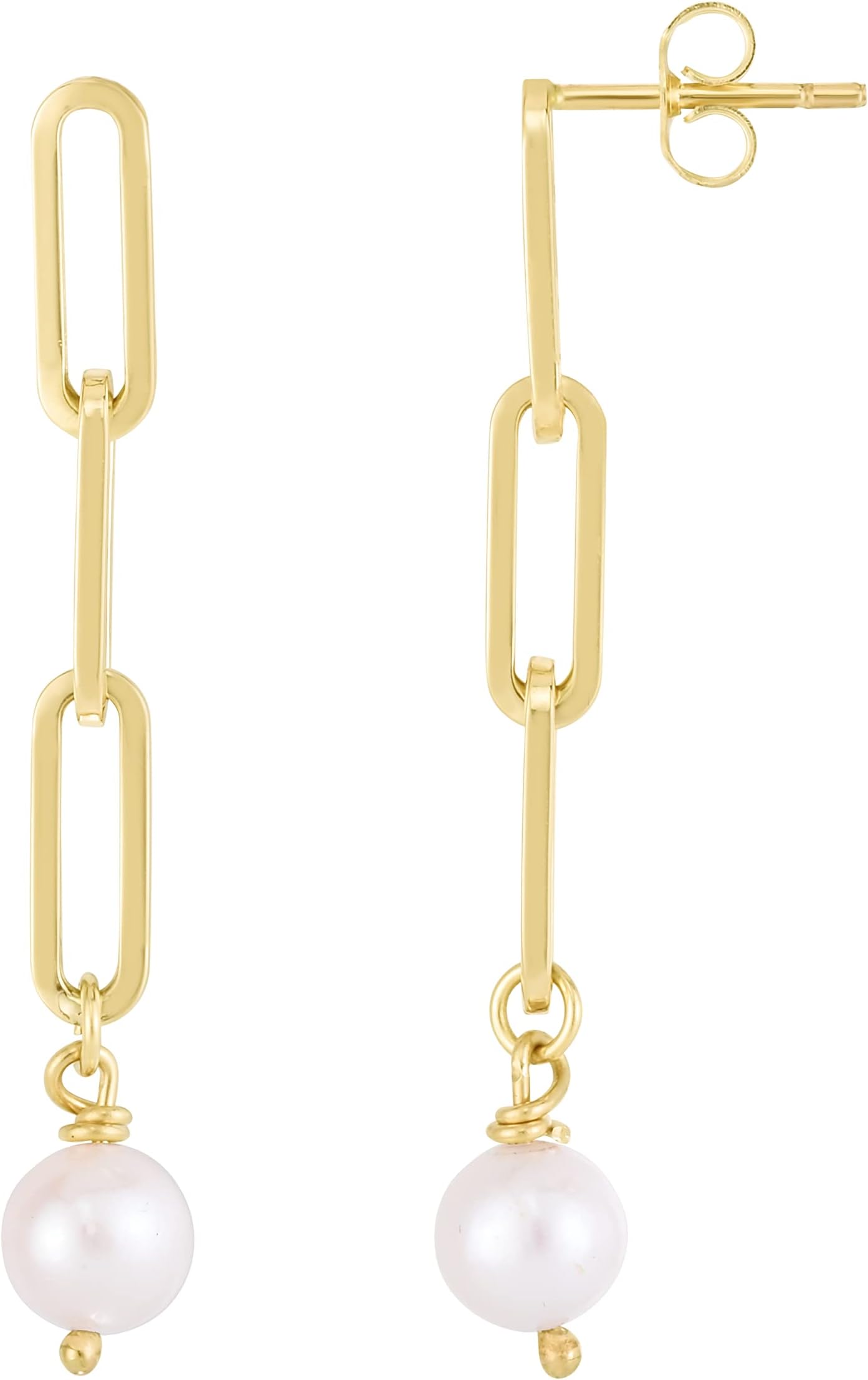 14k Yellow Gold 36mm Freshwater 8.5mm - 9mm Pearl Drop Paperclip Link Earrings