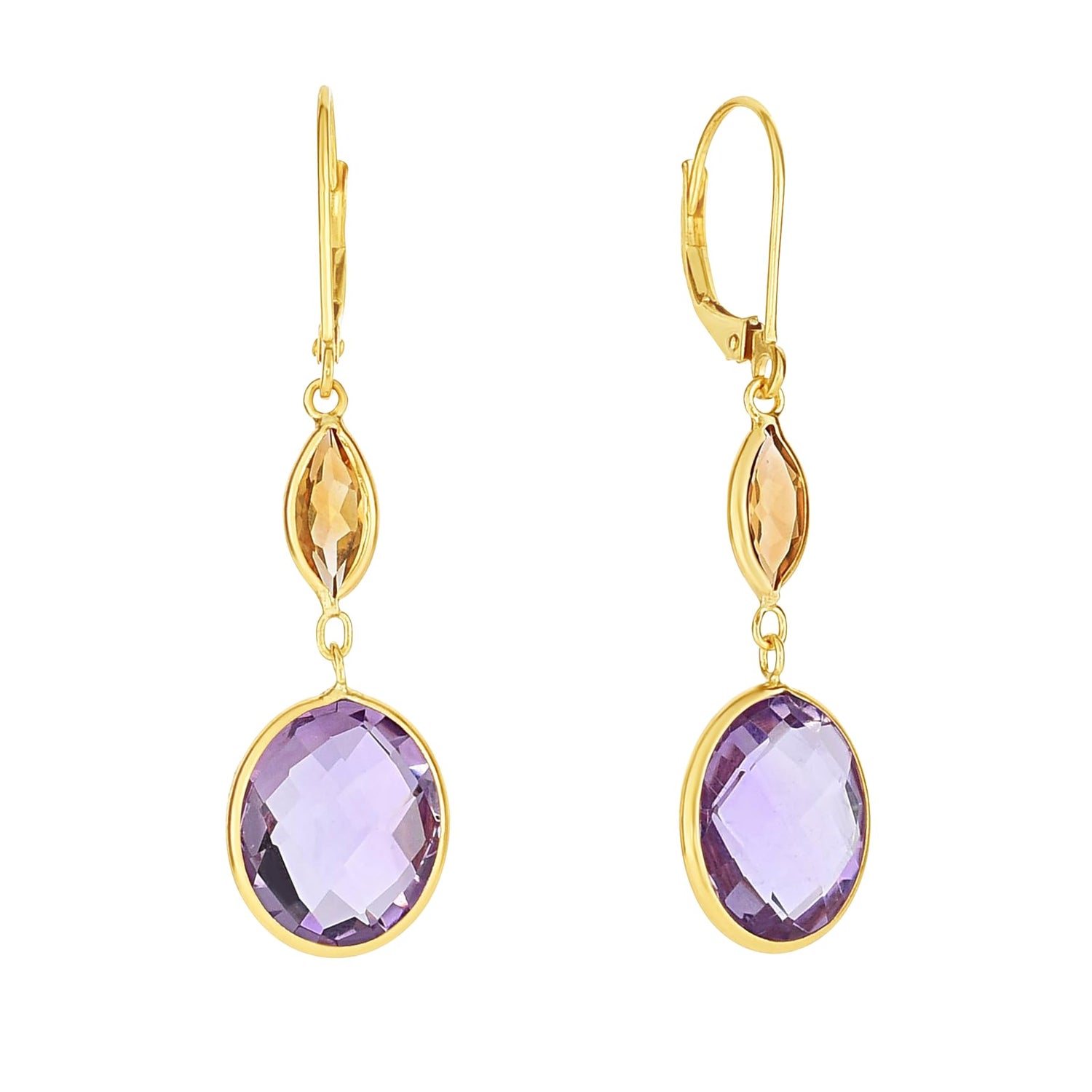 14k Yellow Gold 40mm Gemstone Drop Earrings