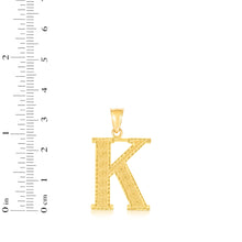 Load image into Gallery viewer, 10k Yellow Gold 1 Inch Extra Large Textured Letter Pendant A-Z Alphabet Pendant with Optional Rope Chain Necklace
