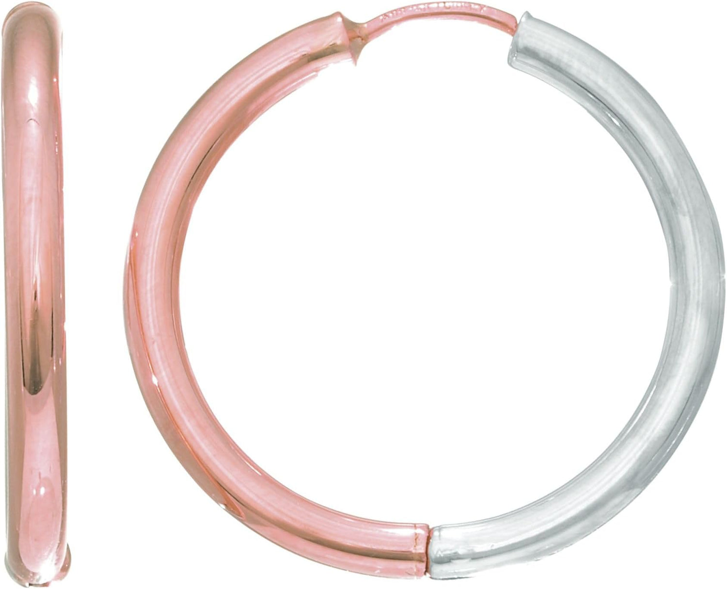 14k Yellow Gold and Rose Gold High Polish Two-Tone Reversible Endless Hoop Earrings