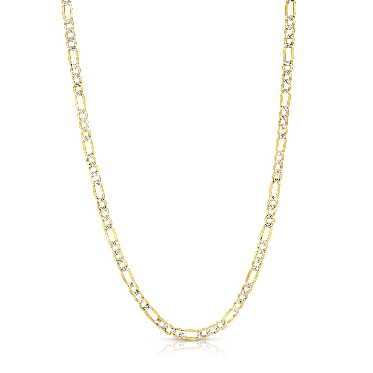 10k Yellow Gold and White Gold 3.5mm Solid Two-Tone Figaro Chain Necklace