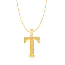 Load image into Gallery viewer, 10k Yellow Gold 1 Inch Extra Large Textured Letter Pendant A-Z Alphabet Pendant with Optional Rope Chain Necklace
