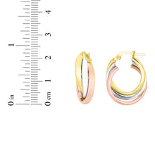 Load image into Gallery viewer, 14k Yellow Gold and White Gold and Rose Gold 23mm Polished Triple Row Hoop Earrings
