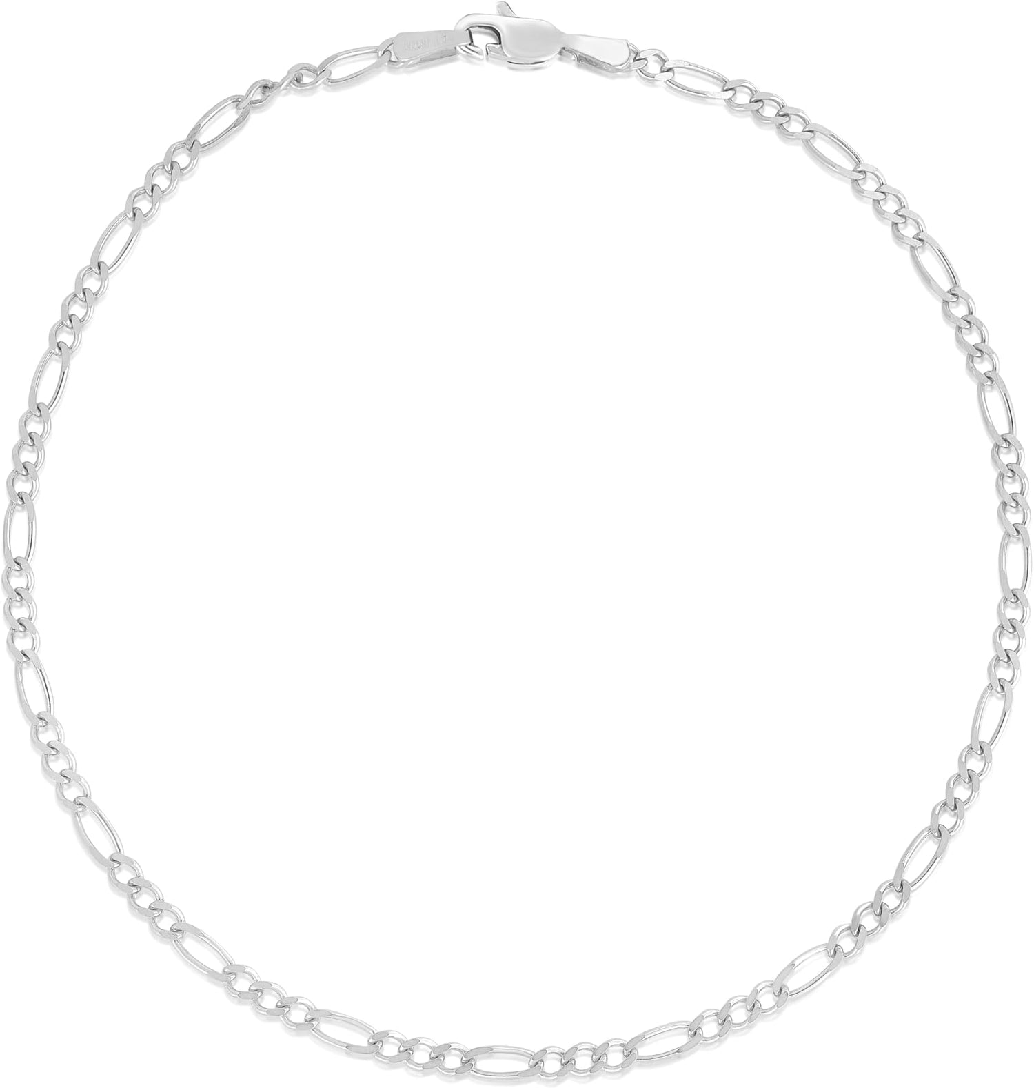 14k White Gold 2.5mm Solid Figaro Link Bracelet or Anklet