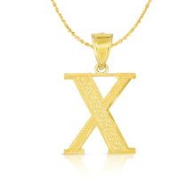 Load image into Gallery viewer, 10k Yellow Gold 1 Inch Extra Large Textured Letter Pendant A-Z Alphabet Pendant with Optional Rope Chain Necklace
