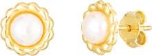 Load image into Gallery viewer, 14k Yellow Gold 8.25mm Flower Pearl Stud Earrings
