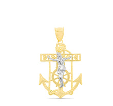 Load image into Gallery viewer, 10k Yellow Gold Jesus Christ Crucifix Anchor Two-Tone Religious Pendant
