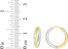 Load image into Gallery viewer, 14k Yellow Gold Double Textured Diamond Cut Two-Tone Reversible Endless Hoop Earrings
