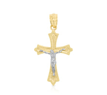 Load image into Gallery viewer, 10k Yellow Gold Textured Bevel Crucifix of Jesus Religious Pendant
