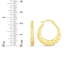 Load image into Gallery viewer, 14k Yellow Gold 23.6mm Puffed Checkerboard Pattern Hoop Earrings
