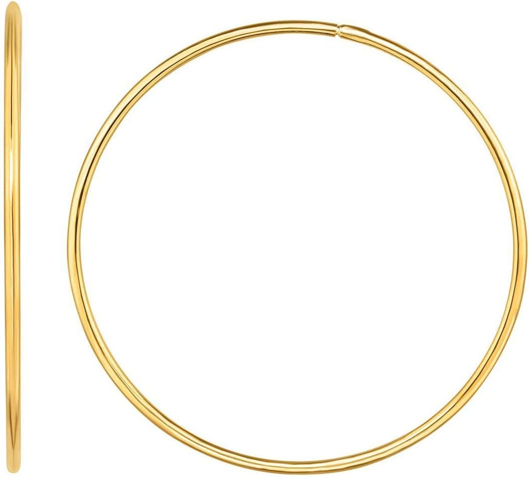 14k Yellow Gold 1.2mm x 35mm High Polish Round Circle Tube Endless Hoop Earrings