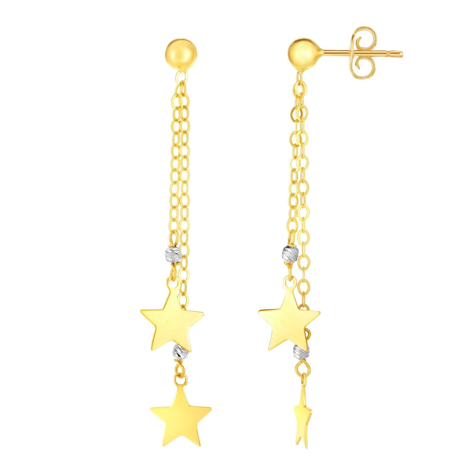 14k Yellow Gold and White Gold 47mm Double Star Drop Earrings