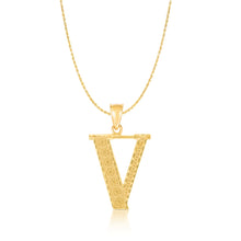 Load image into Gallery viewer, 10k Yellow Gold 1 Inch Extra Large Textured Letter Pendant A-Z Alphabet Pendant with Optional Rope Chain Necklace
