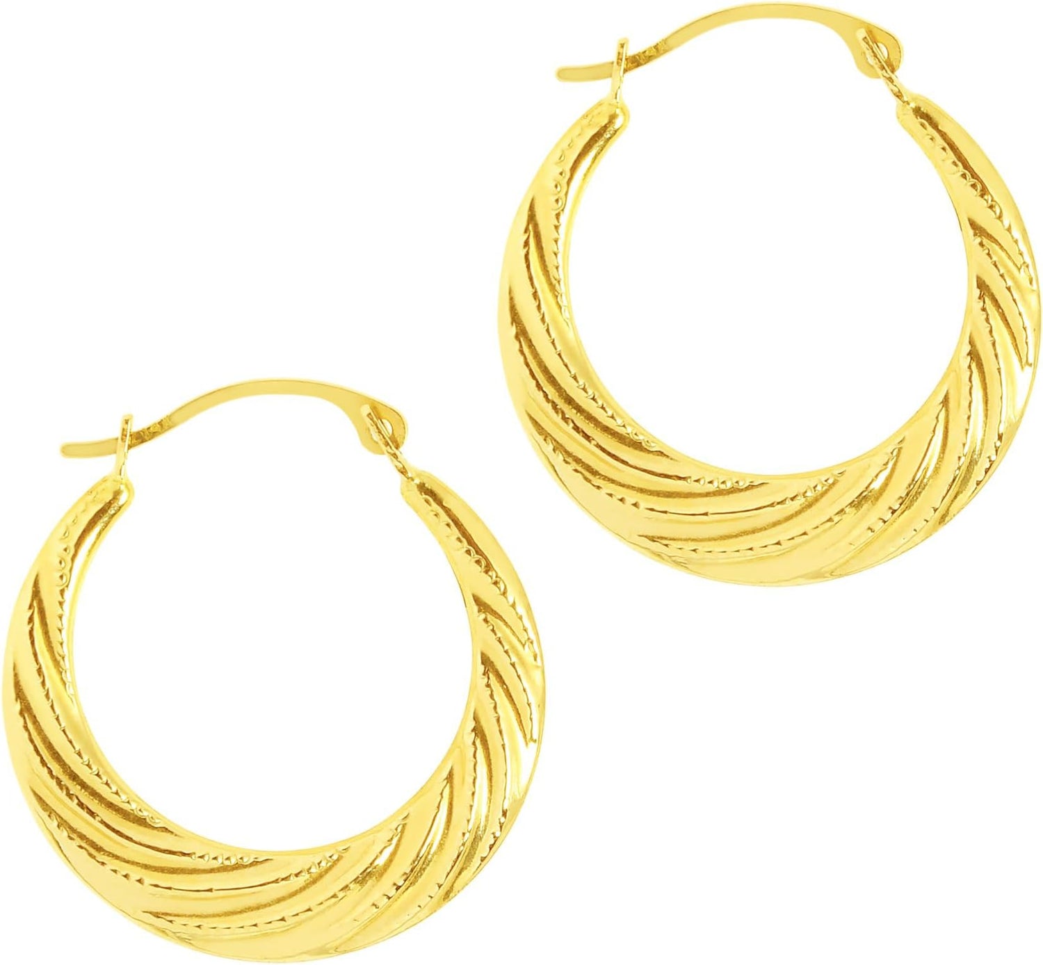 14k Yellow Gold 20mm Milgrain Twist Back to Back Hoop Earrings