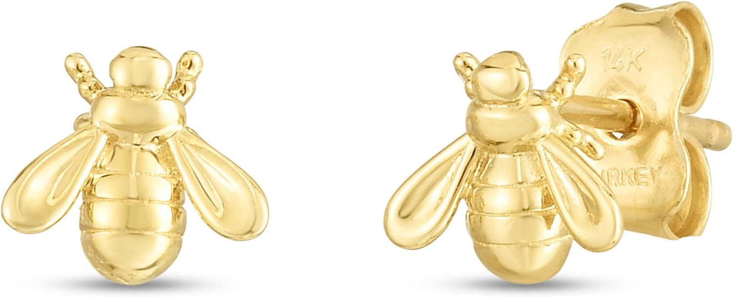 14k Yellow Gold 6mm Bee Stud Earrings