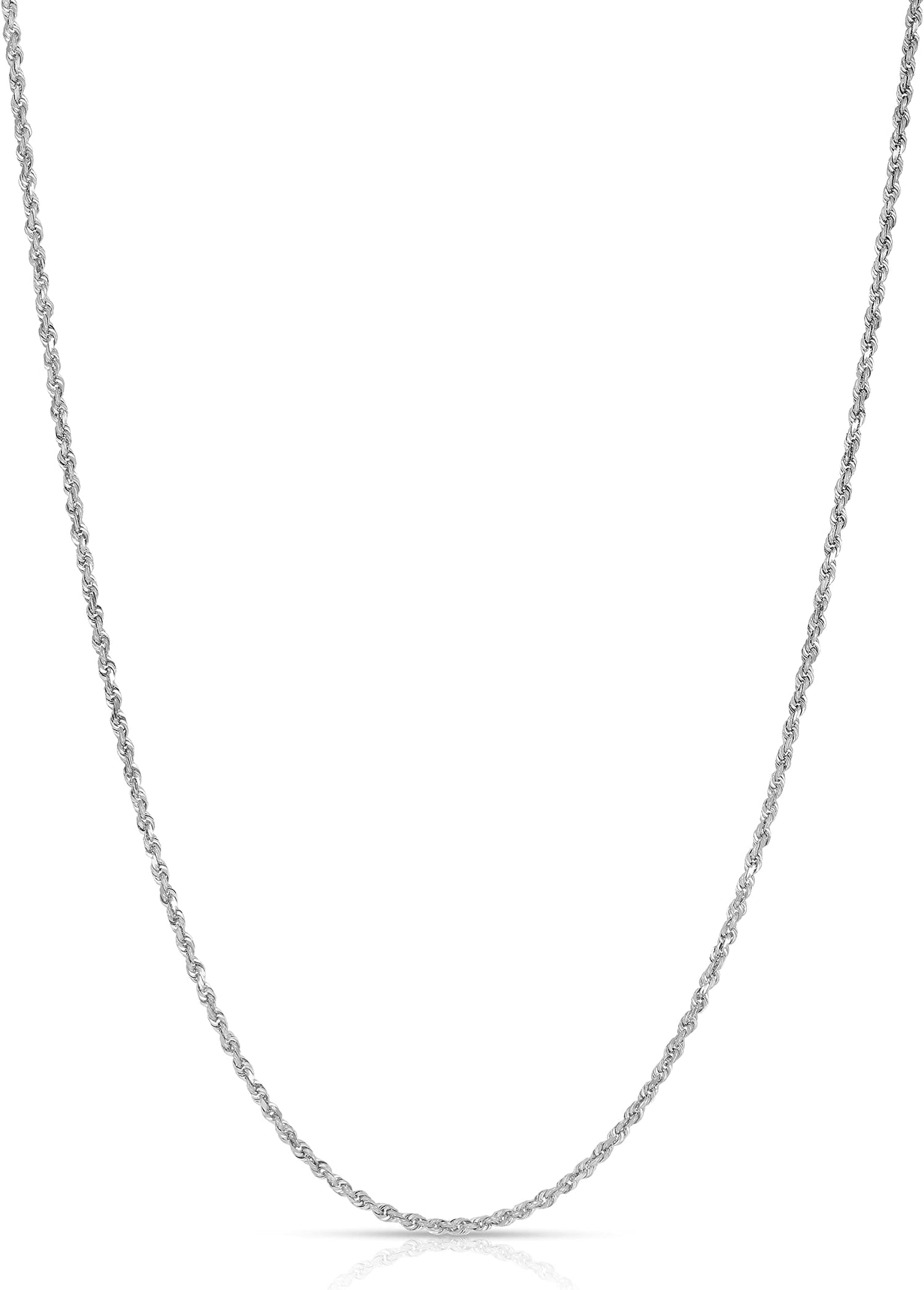 14k White Gold 1.5mm Solid Rope Chain Diamond Cut Necklace