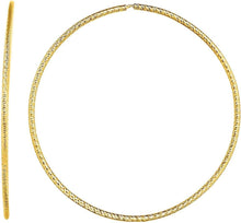 Load image into Gallery viewer, 14k Yellow Gold 1.2mm x 40mm Textured Diamond Cut Round Circle Tube Endless Hoop Earrings
