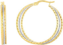 Load image into Gallery viewer, 14k Yellow Gold and White Gold 30mm Polished and Diamond Cut Double Row Hoop Earrings
