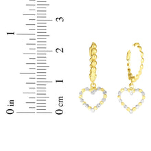 Load image into Gallery viewer, 14k Yellow Gold and White Gold 23mm Beaded Dangle Heart Drop Earrings
