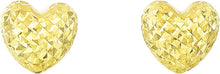 Load image into Gallery viewer, 14k Yellow Gold 7mm Small Diamond Cut Heart Post Earrings
