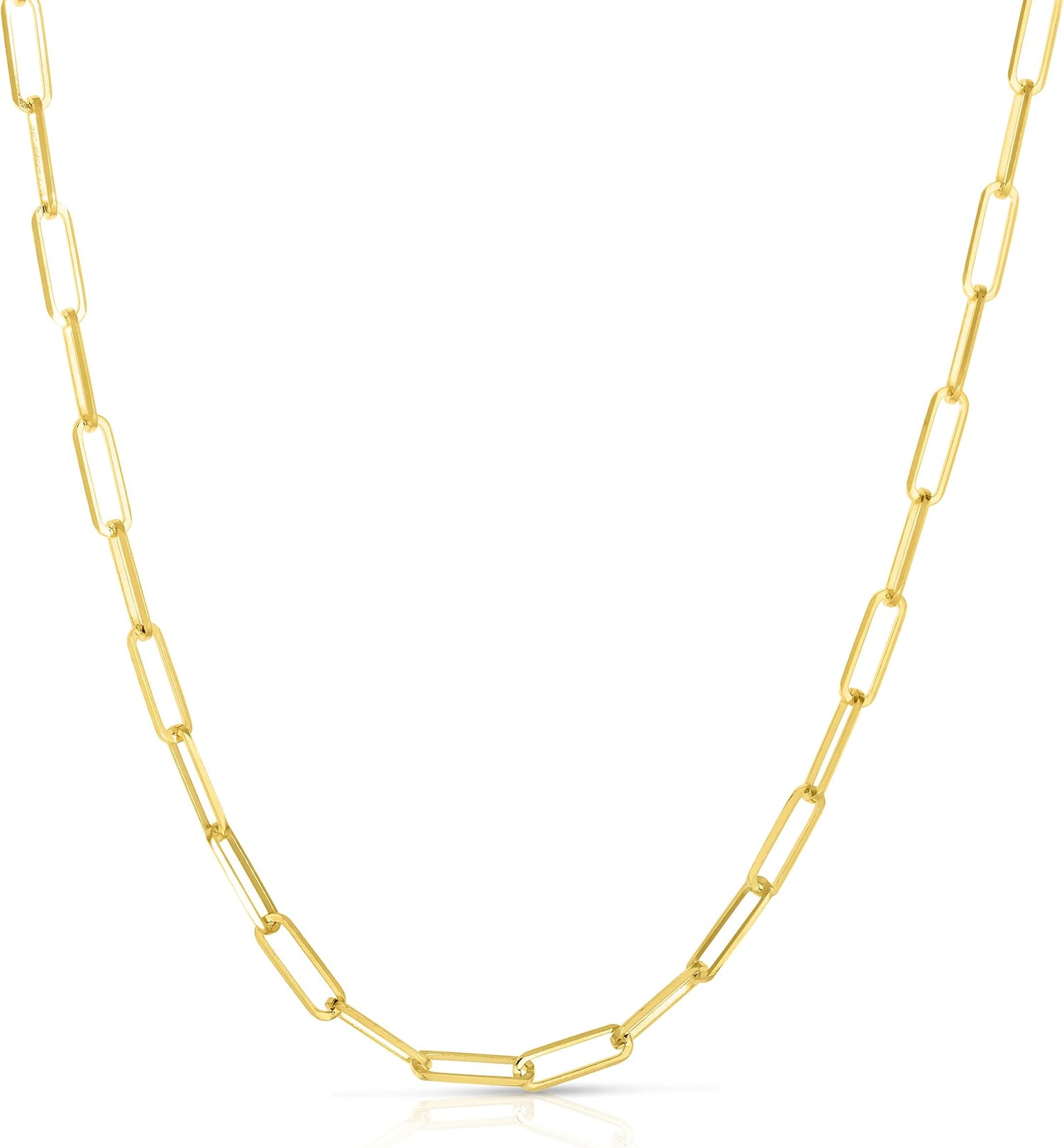 14k Yellow Gold 3.5mm Solid Paperclip Link Chain Necklace