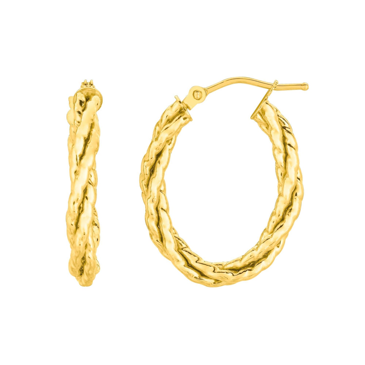 14k Yellow Gold 20mm Double Row Oval Twist Hoop Earrings