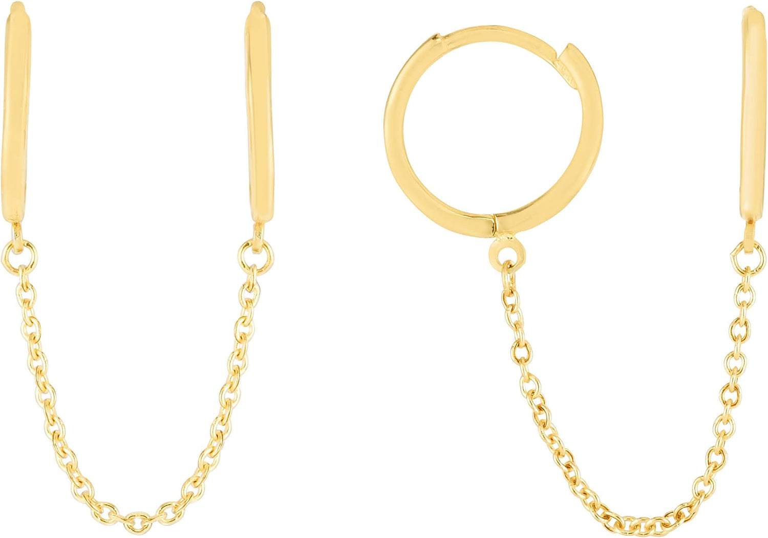 14k Yellow Gold 11.9mm Duo Huggie Chain Earrings