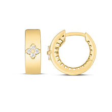 Load image into Gallery viewer, 14k Yellow Gold 16.5mm High Polished Hoop Flower Design 0.20ct White Diamond Earrings
