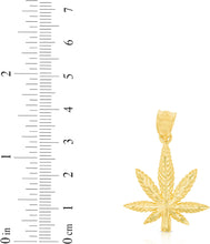 Load image into Gallery viewer, 10k Yellow Gold Textured Marijuana Weed Symbol Pendant
