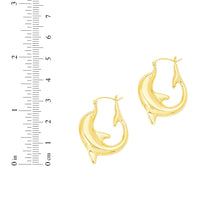 Load image into Gallery viewer, 14k Yellow Gold 32mm Dolphin Back to Back Hoop Earrings
