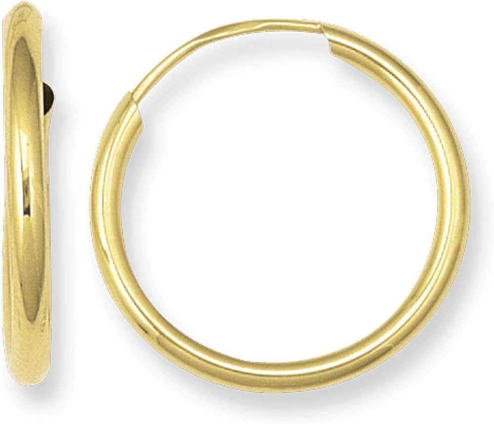 14k Yellow Gold 15mm High Polish Circle Round Tube Endless Hoop Earrings