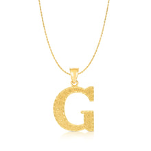 Load image into Gallery viewer, 10k Yellow Gold 1 Inch Extra Large Textured Letter Pendant A-Z Alphabet Pendant with Optional Rope Chain Necklace
