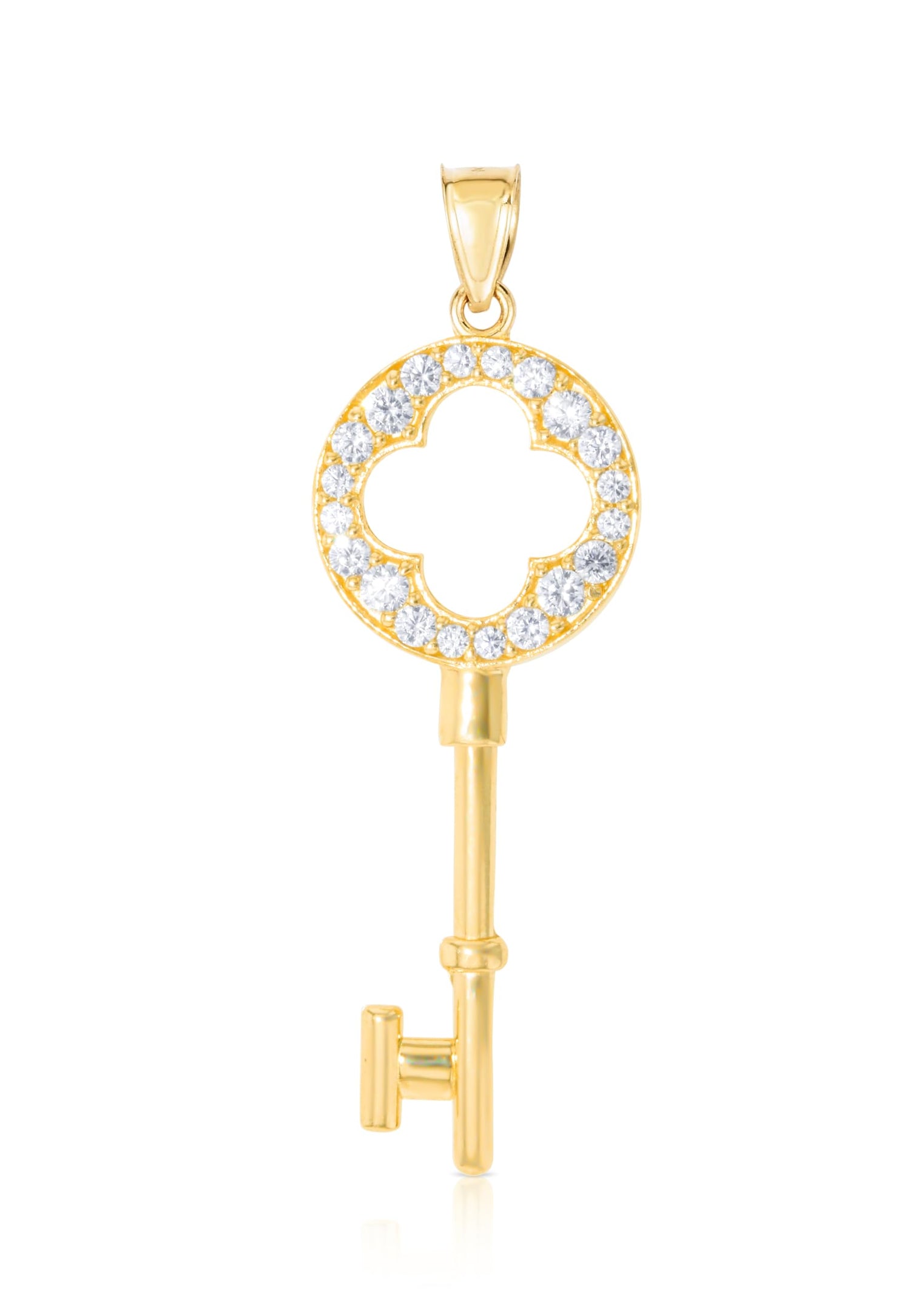 10k Yellow Gold CZ Clover Key Pendant