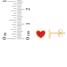 Load image into Gallery viewer, 14k Yellow Gold 6mm High Polished Red Heart Stud Earrings
