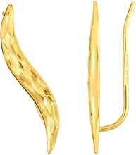 Load image into Gallery viewer, 14k Yellow Gold 27mm Diamond Cut Curved Ear Climber Earrings
