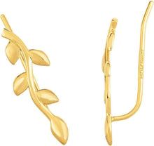 Load image into Gallery viewer, 14k Yellow Gold 20mm Leaf Ear Climber Earrings
