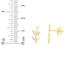 Load image into Gallery viewer, 14k Yellow Gold and White Gold and Rose Gold 15mm Tri-Tone Gold Leaf Ear Climber Earrings
