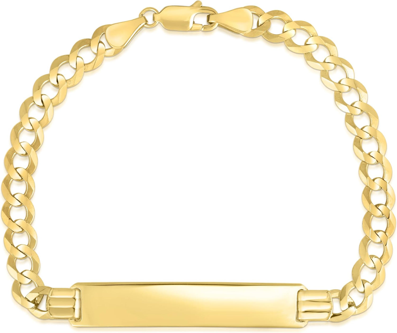 10k Yellow Gold 6mm Solid Curb Personalized Engraved Name Bar Custom ID Link Bracelet