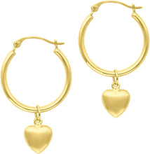 Load image into Gallery viewer, 14k Yellow Gold 19mm Dangle Heart Drop Earrings
