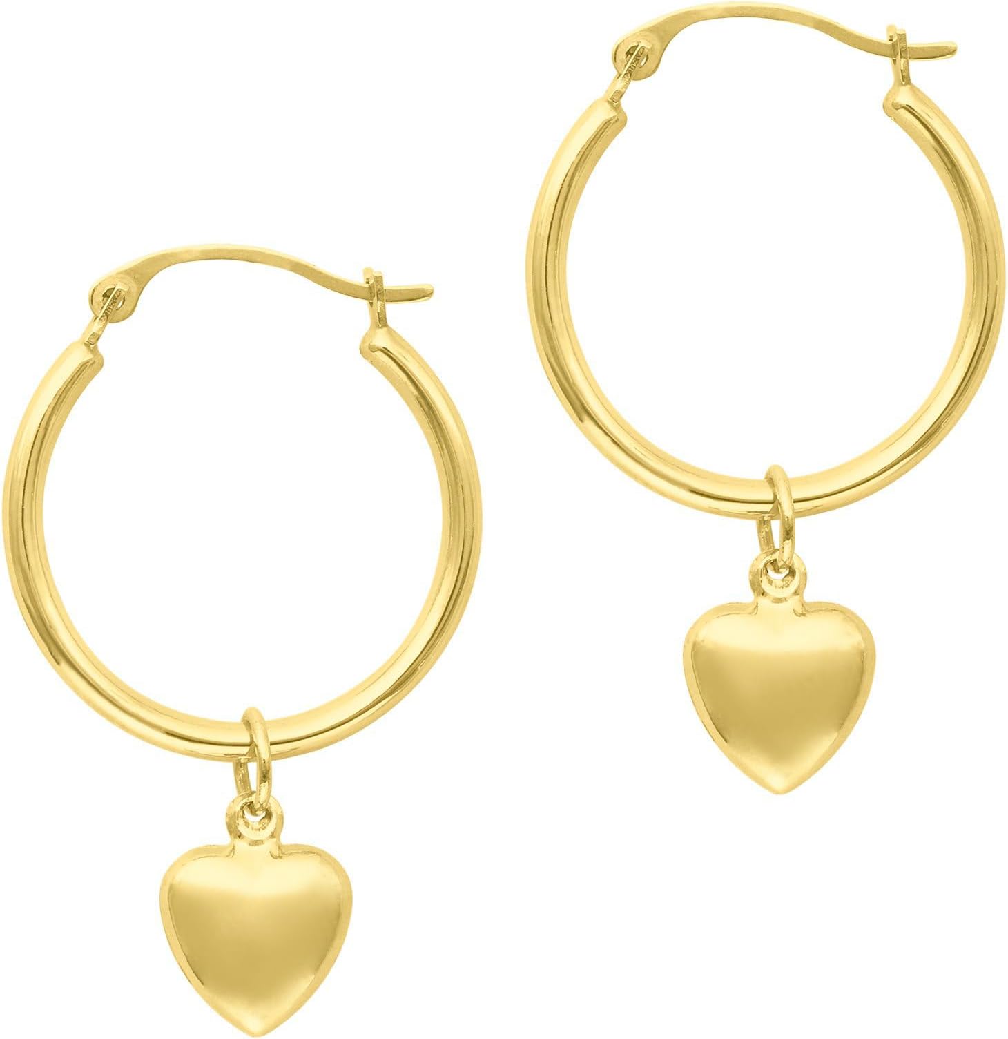 14k Yellow Gold 19mm Dangle Heart Drop Earrings