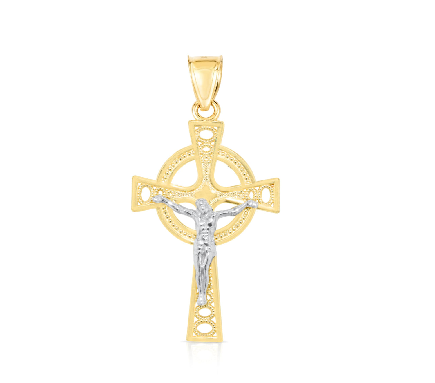 10k Yellow Gold Celtic Knot Crucifix of Jesus Cross Religious Pendant